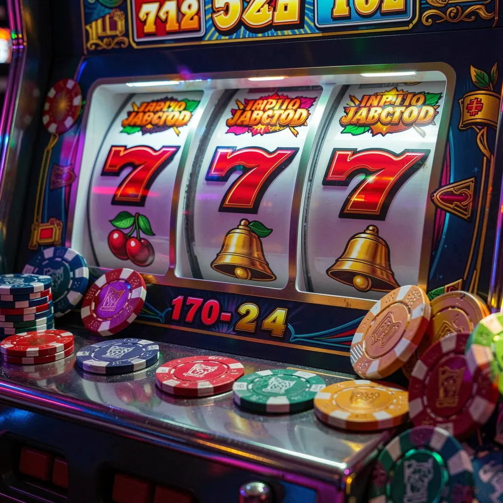 JILI BXB – Experience high reward slot gaming in the Philippines Close-up of a luxury slot machine with golden details and casino chips symbolizing high reward gaming at JILI BXB Philippines